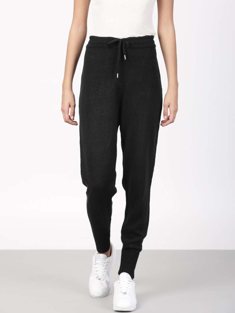 Buy ether Women Black Regular Fit Self Design Drop Crotch Joggers Trousers for Women 1952896 Myntra