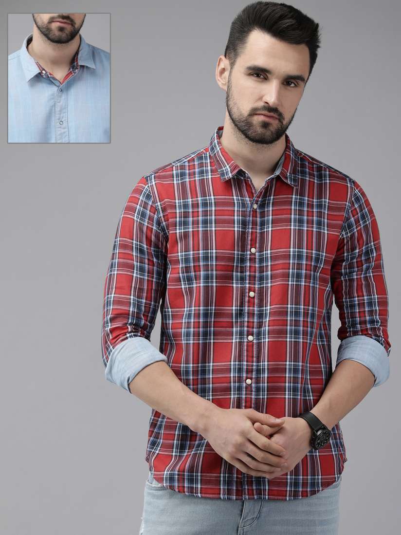 Buy Pepe Jeans Men Red Blue Checked Pure Cotton Reversible Casual Shirt Shirts for Men 19529844 Myntra