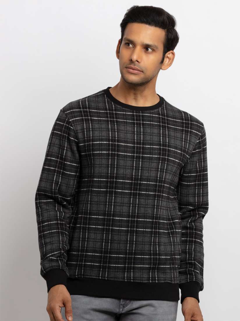 Buy Status Quo Men Black Checked Sweatshirt Sweatshirts for Men 19530076 Myntra