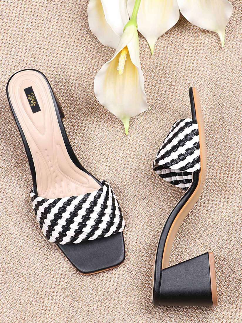 Black and white striped block heel new arrivals