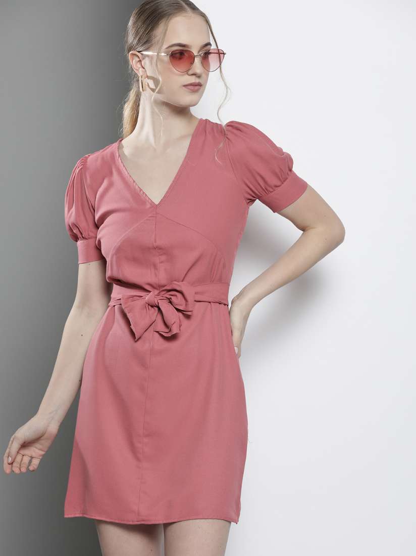 Buy Trendyol Women Dusty Pink Solid A Line Dress with Belt Dresses for Women 19531632 Myntra