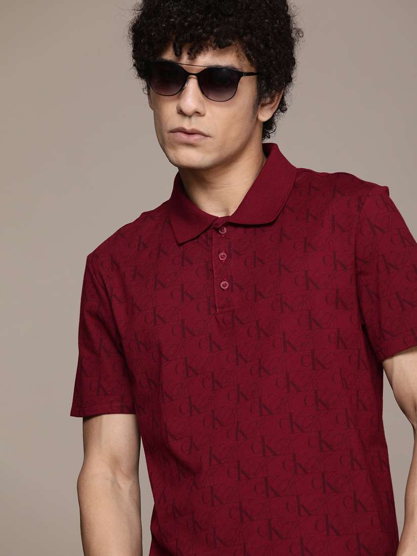 Buy Calvin Klein Jeans Men Maroon Black Typography Printed Polo
