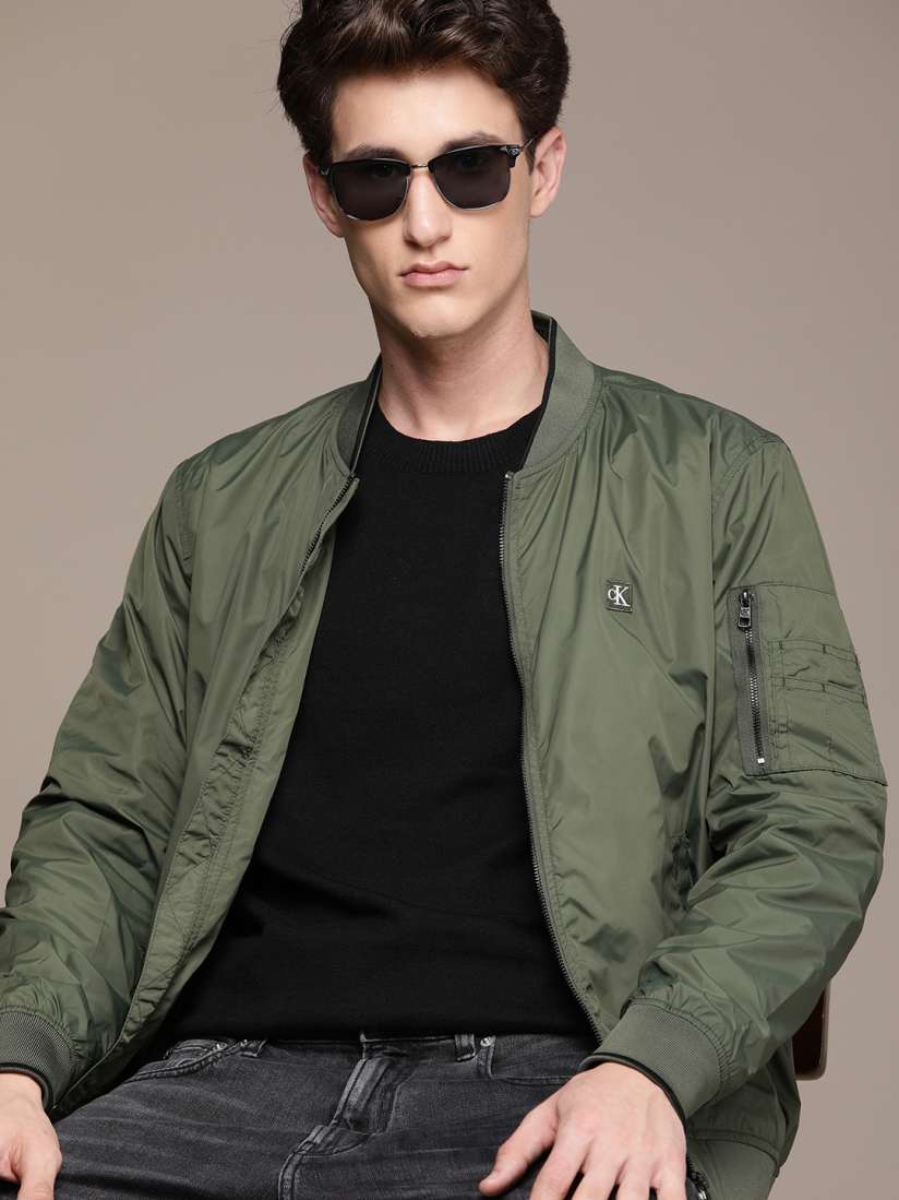 Calvin klein bomber jacket green sales