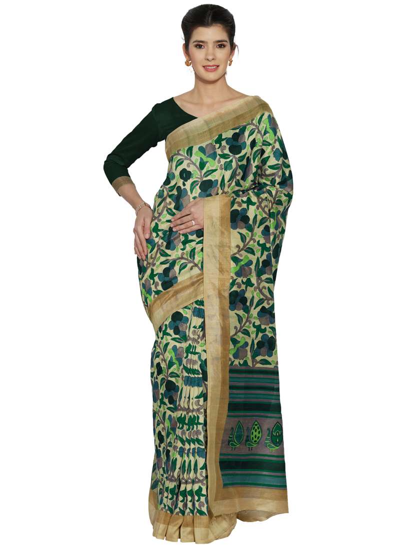 Buy Mirchi Fashion Beige Green Art Silk Printed Bhagalpuri Saree Sarees for Women Myntra
