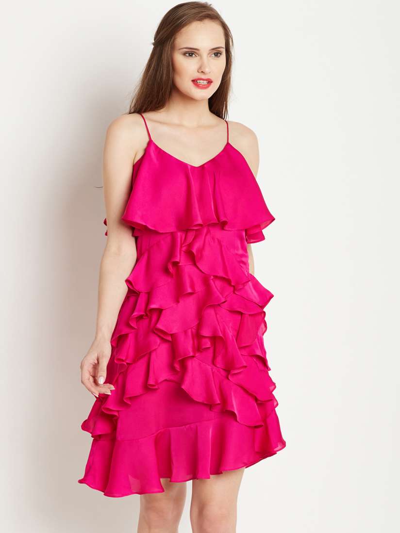 Buy COVER STORY Women Pink Solid Ruffled A Line Dress Dresses for Women 1953569 Myntra