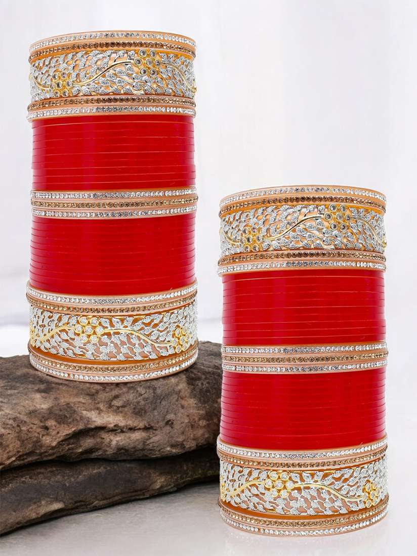 Buy LUCKY JEWELLERY Red AD Stone Studded Punjabi Chura Bridal Wedding Bangle Set Bangle for Women 19536118 Myntra