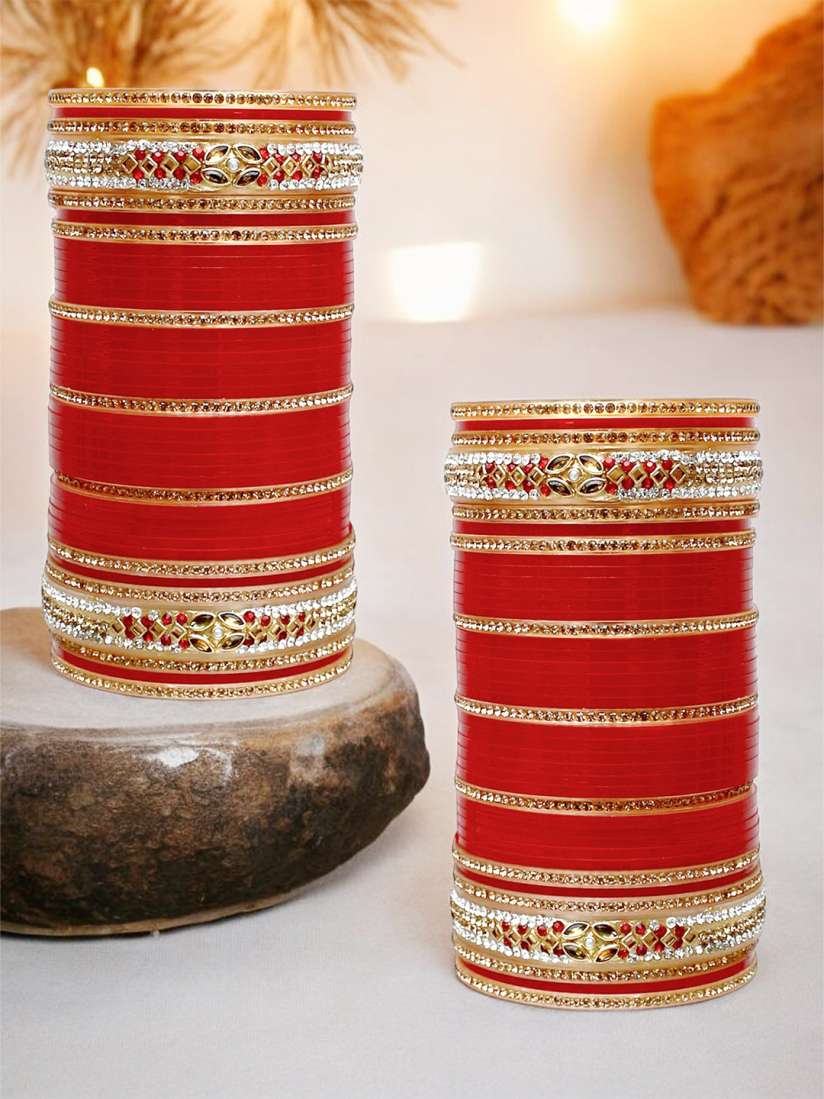 Buy LUCKY JEWELLERY Red Stone Studded Punjabi Chura Bridal Wedding Bangle Set Bangle for Women 19536146 Myntra
