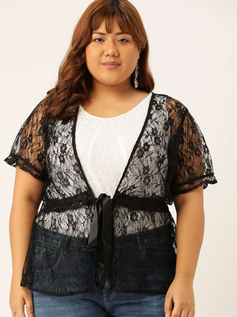 Buy theRebelinme Plus Size Women Black Tie Up Net Shrug Shrug for Women 19536256 Myntra