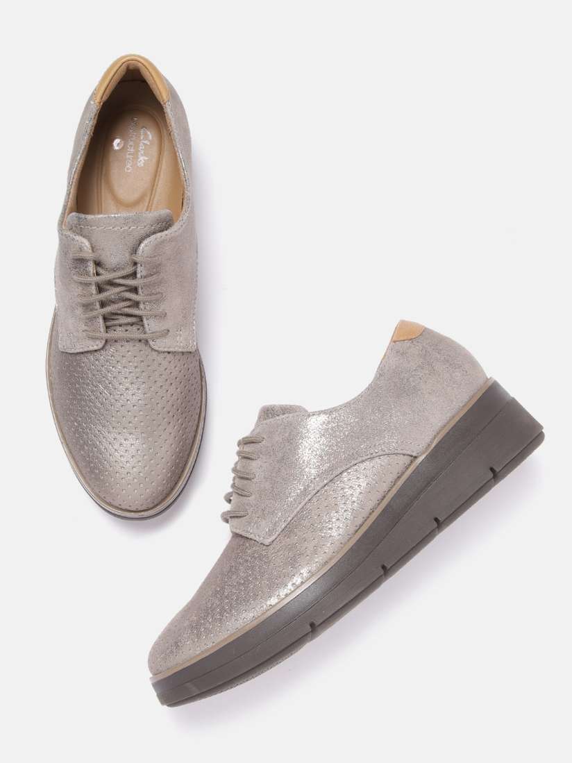 Buy Clarks Women Taupe Shimmery Perforated Leather Brogues Casual Shoes for Women 19538492 Myntra