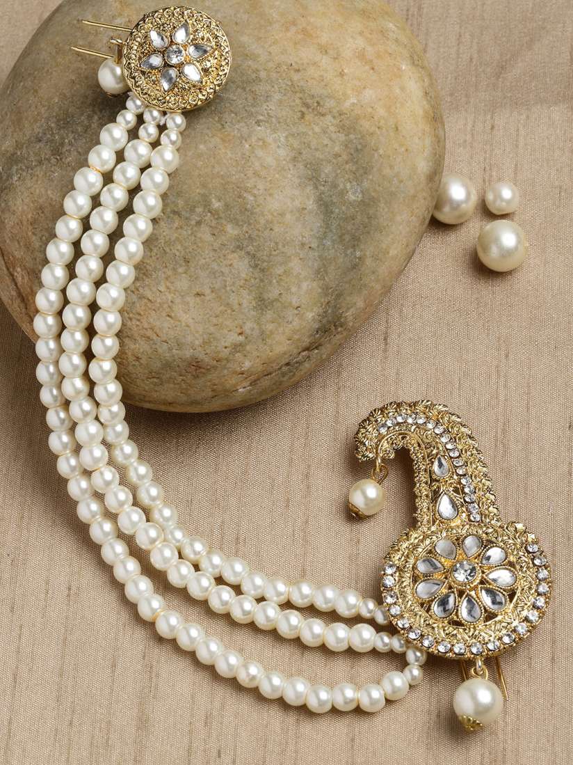 Buy Sanjog Men Gold Toned White Stone Studded Kundan Maharaja Dulha Pagdi Kalangi Brooch Brooch for Men 19545382 Myntra