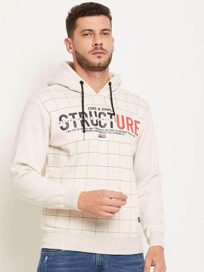 Buy Duke Men Off White Checked Hooded Fleece Sweatshirt Sweatshirts for Men 19545822 Myntra