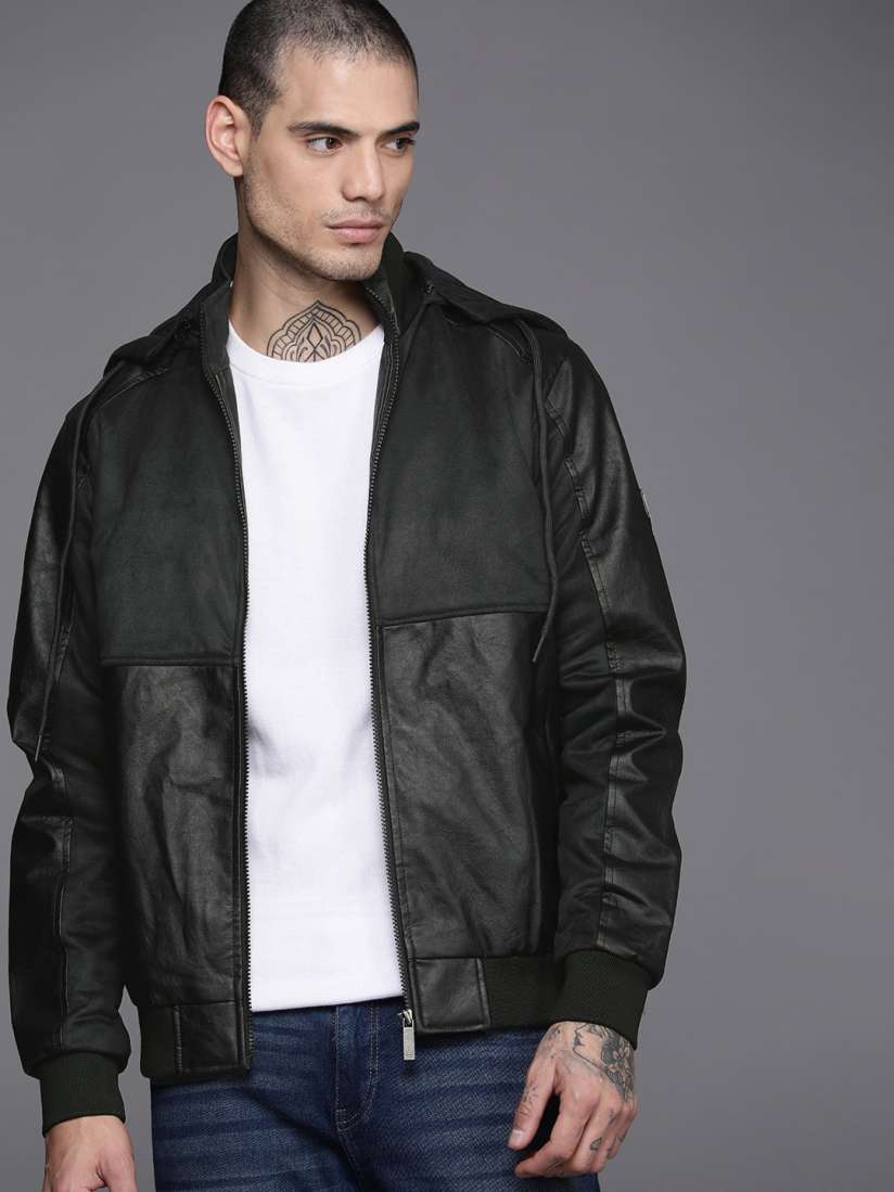 Buy WROGN Men Black Slim Fit Solid Hooded Biker Jacket Jackets for Men 19547358 Myntra
