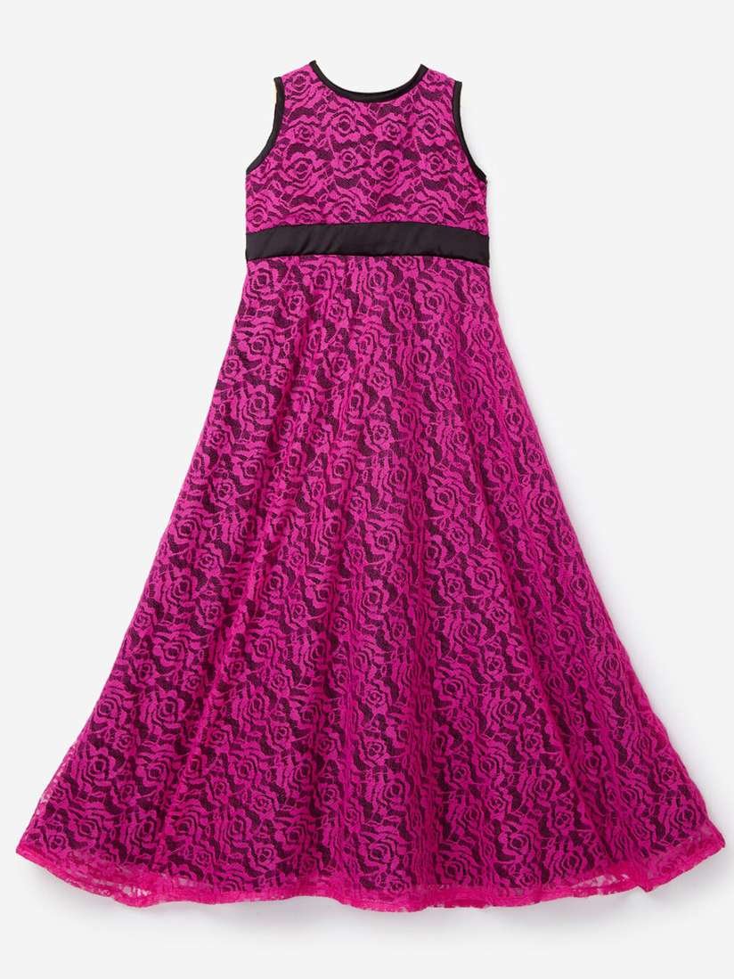 maxi dress black and pink lace dress
