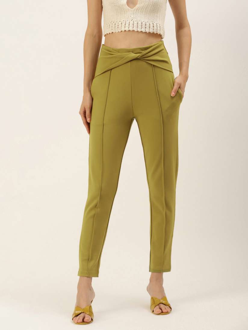 Buy FOREVER 21 Women Olive Green Slim Fit Peg Trousers Trousers for Women 19550458 Myntra