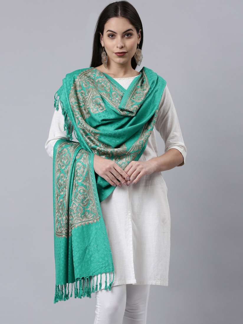 Buy Pashmoda Women Green Aari Embroidered Kashmiri Shawl Shawl for Women 19552890 Myntra