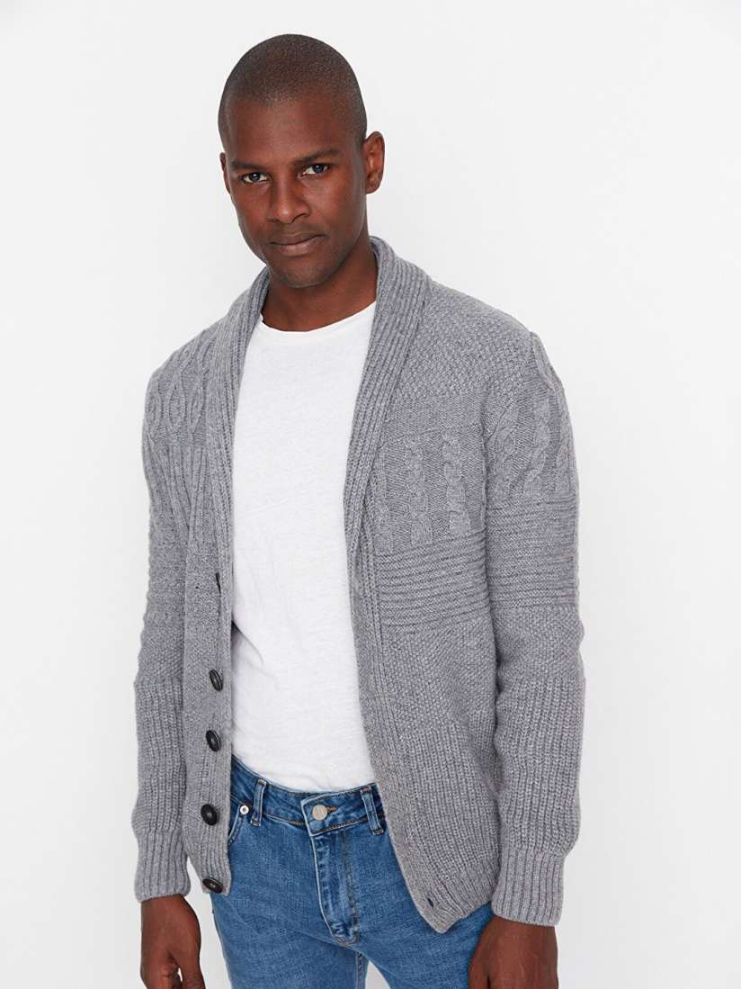 Grey cable knit cardigan deals