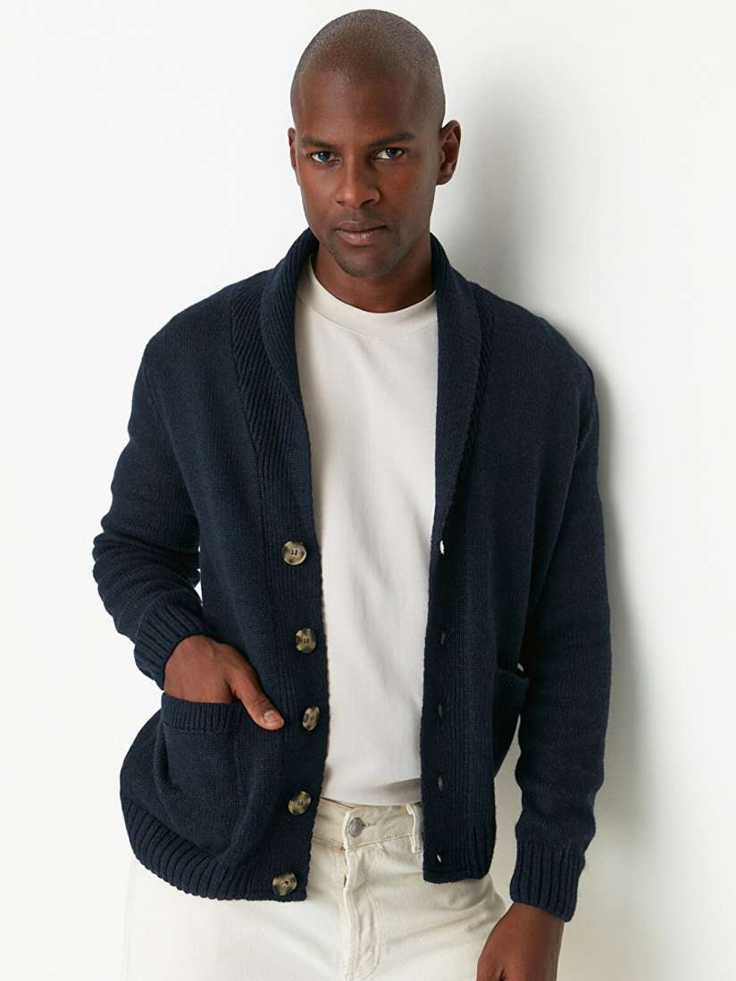 Mens navy cardigan sweater cheap