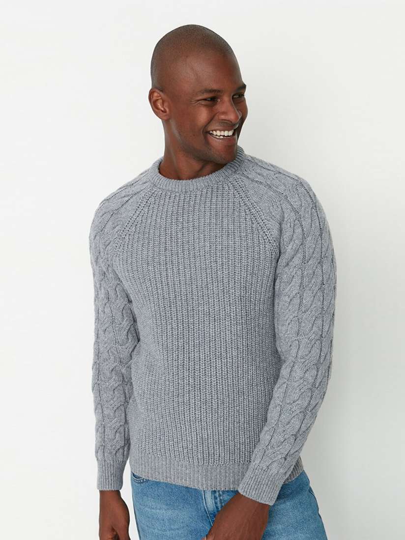Grey cable sweater store