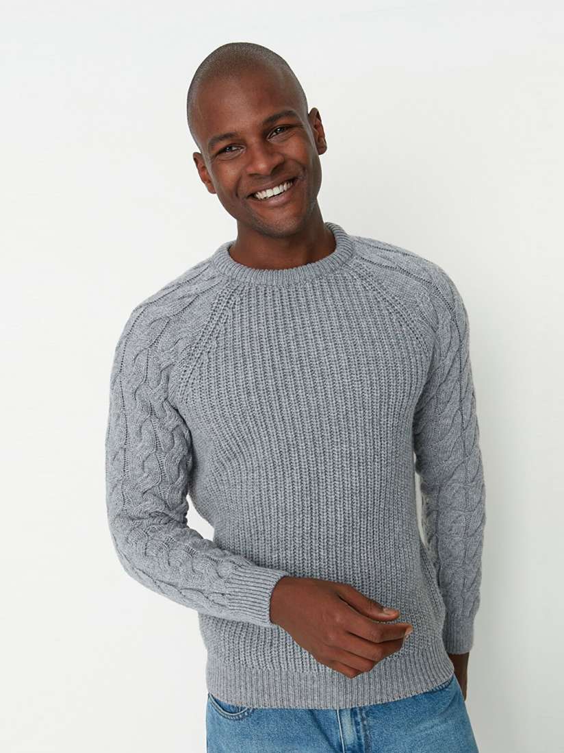 Gray cable knit sweater new arrivals