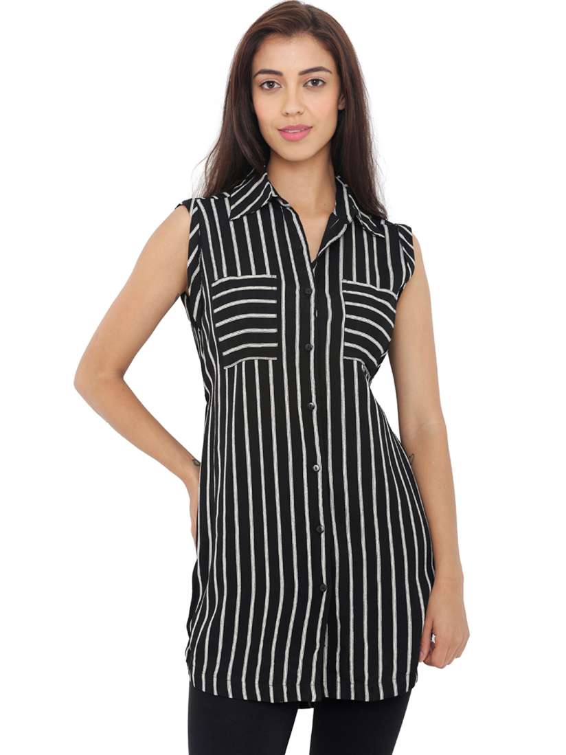 Black and white striped tunic shirt online