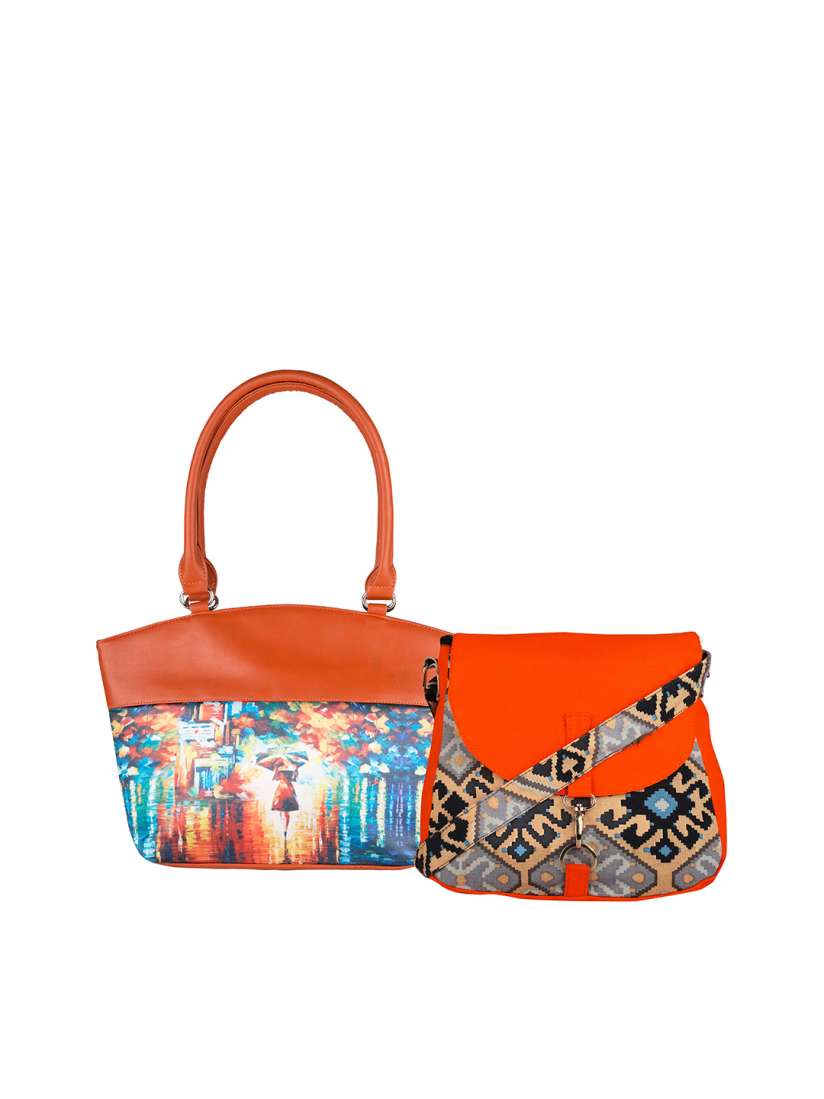 Buy Vivinkaa Tan Brown Blue Graphic Print Shoulder Bag with Sling Bag Handbags for Women 1957327 Myntra