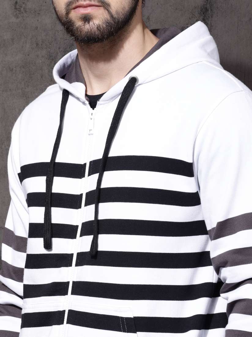 Buy Roadster Men White Black Striped Hooded Sweatshirt Sweatshirts for Men 1959374 Myntra