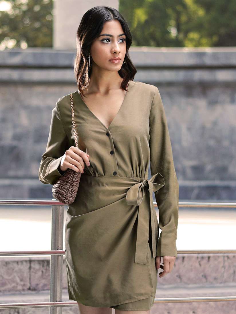 Buy MANGO Women Olive Green Sustainable Wrap Dress Dresses for Women 19594326 Myntra