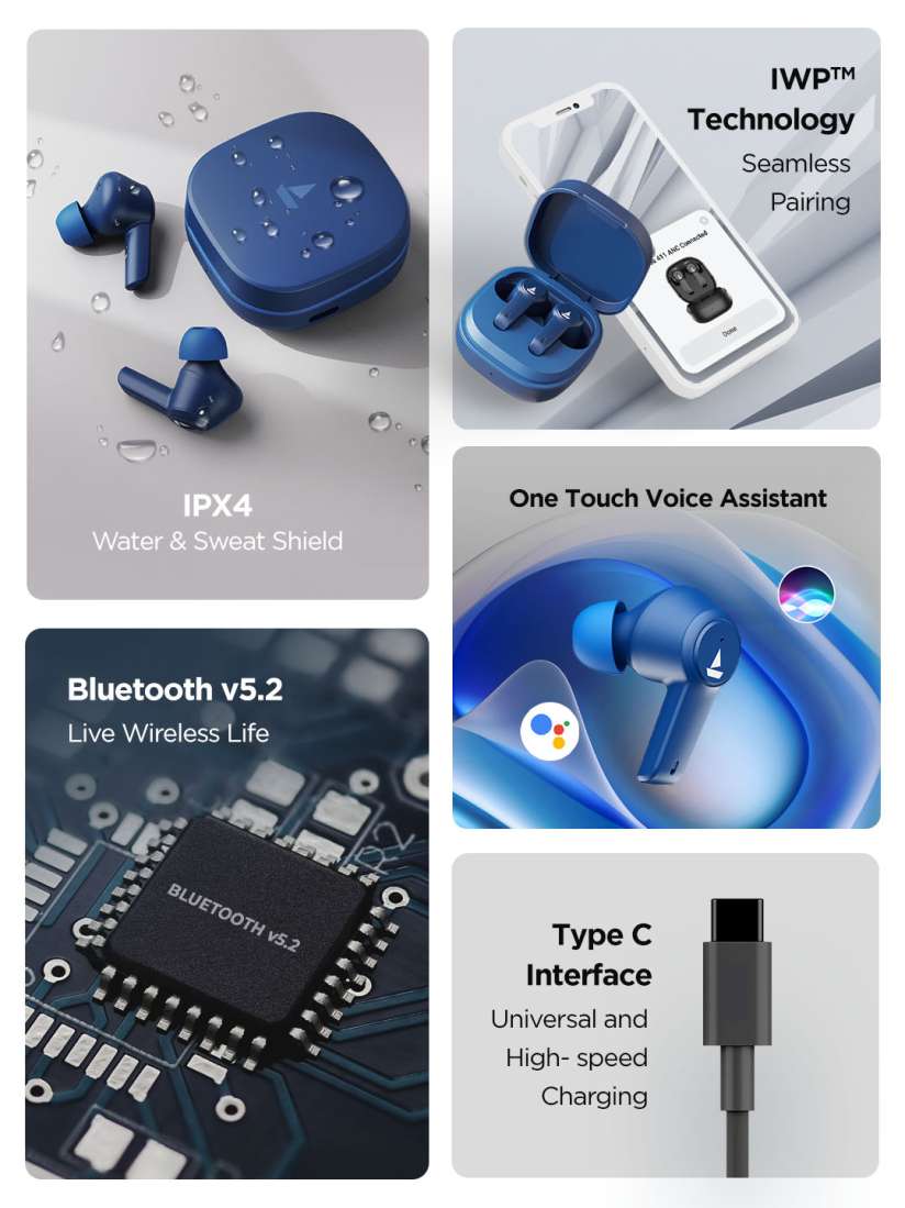 Buy boAt Airdopes 411 ANC M TWS Earbuds with upto 17.5hrs Playback Blue Headphones for Unisex 19597726 Myntra