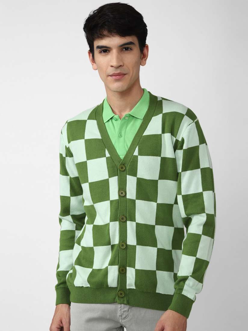 Buy FOREVER 21 Men Green Olive Green Checked Pure Cotton Cardigan Sweaters for Men 19598132 Myntra