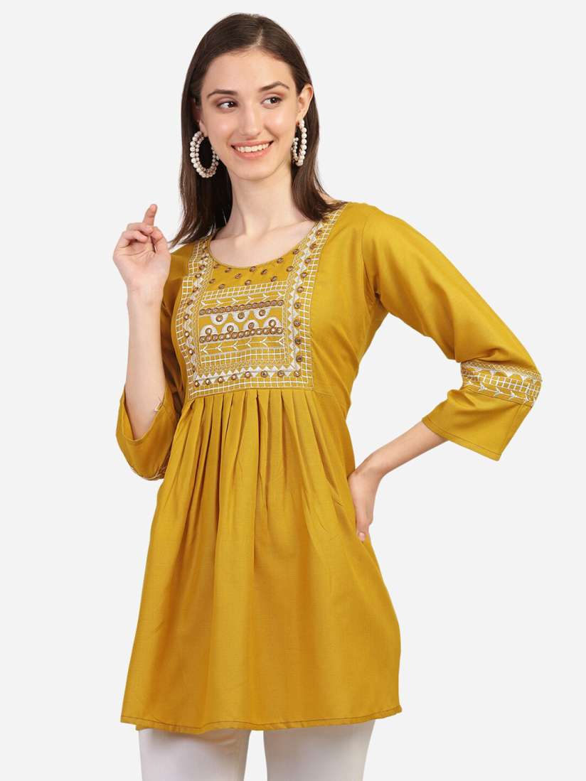 Yellow kurtis on myntra on sale