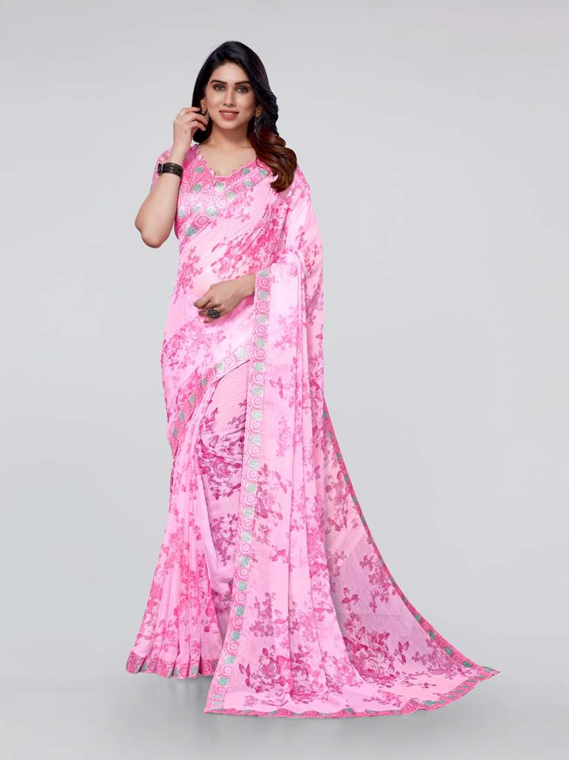 Buy KALINI Pink Green Floral Saree Sarees for Women 19603306 Myntra