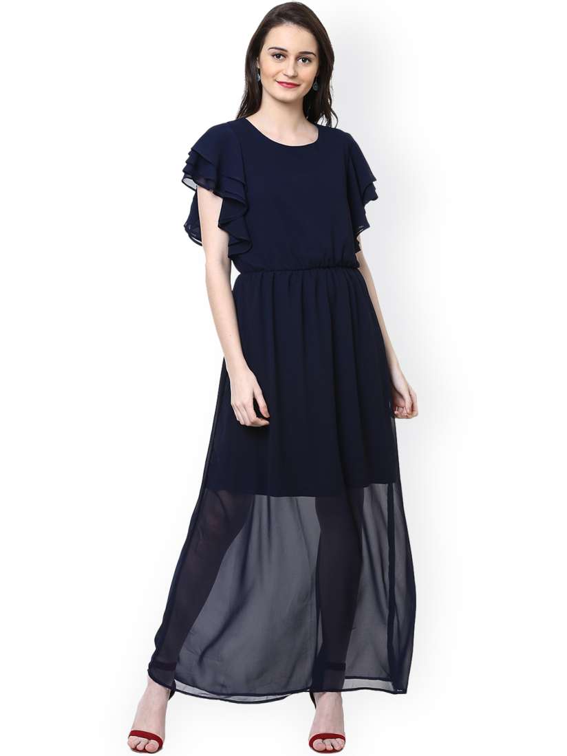 Buy Harpa Women Navy Blue Solid Maxi Dress Dresses for Women 1960416 Myntra