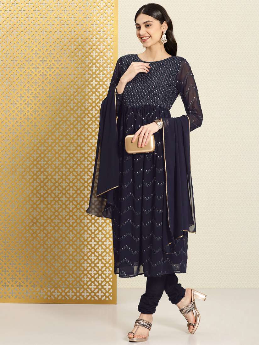Buy House of Pataudi Jashn Ethnic Motifs Embroidered Sequinned Kurta Churidar With Dupatta Kurta Sets for Women 19606596 Myntra