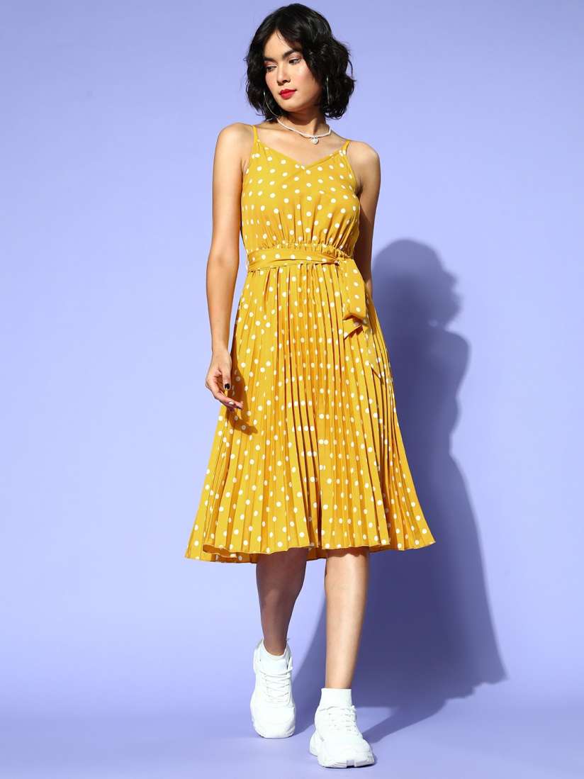 Buy Berrylush Women Bright Yellow Polka Dotted Belted Detail Dress Dresses for Women 19607306 Myntra