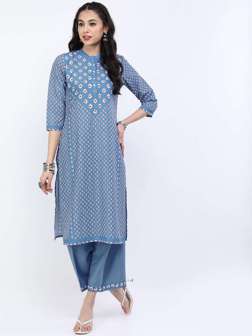 Buy Vishudh Women Blue Floral Printed Kurta with Palazzos Kurta Sets for Women 19611768 Myntra