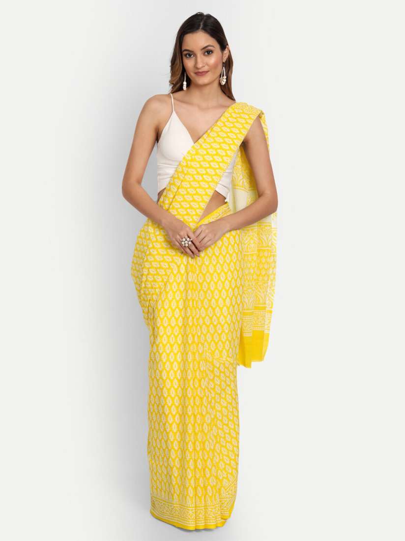 Myntra yellow saree deals