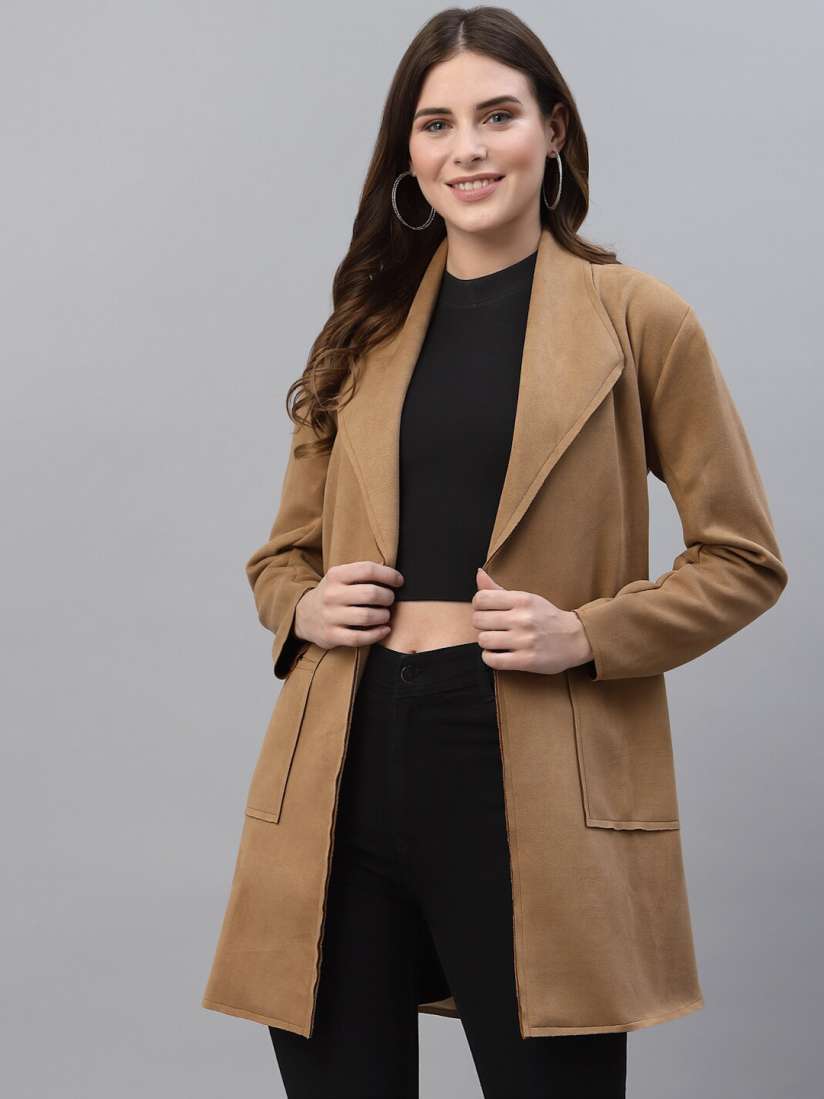 Buy HOUSE OF KKARMA Women Brown Longline Open Front Jacket Jackets for Women 19616984 Myntra