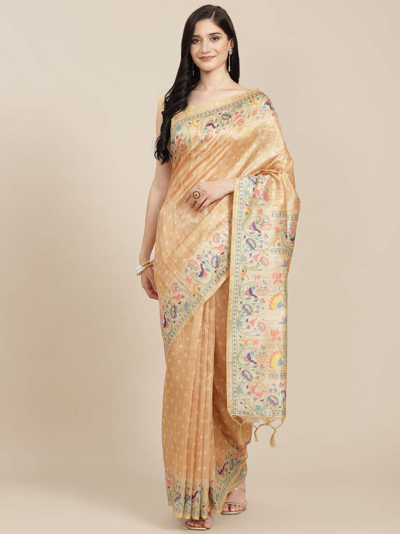 Buy VISHNU WEAVES Yellow Ethnic Motifs Tussar Silk Saree Sarees for Women 19617180 Myntra