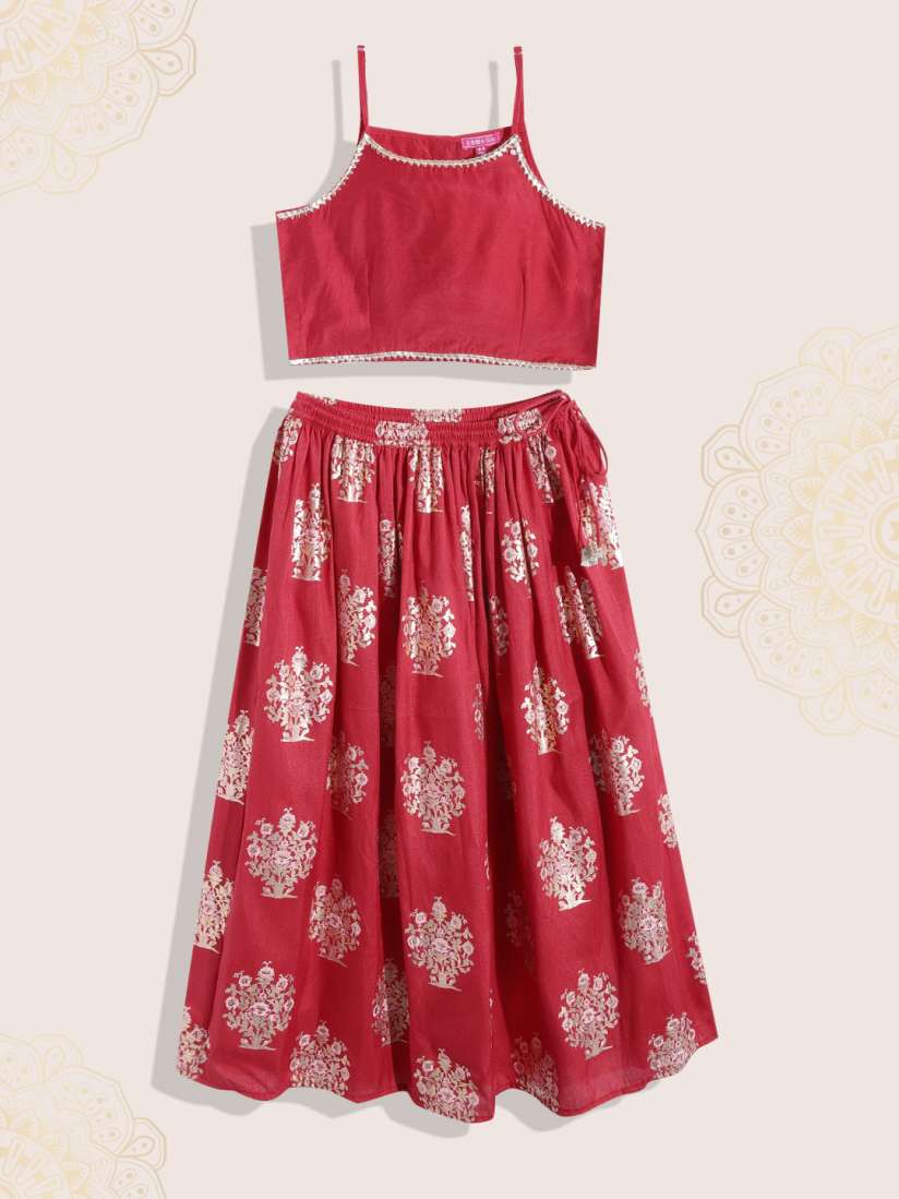 Buy Biba Girls Red Gold Toned Ethnic Print Ready to Wear Lehenga Blouse Lehenga Choli for Girls 19618604 Myntra