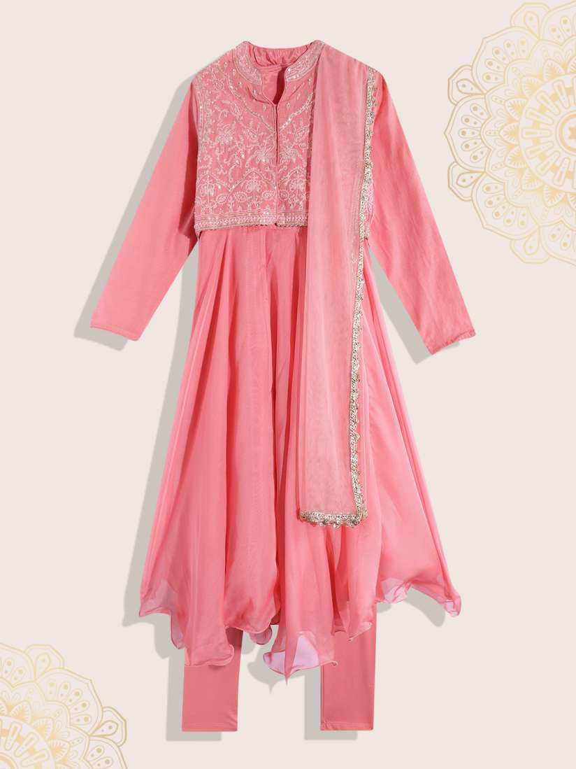 Buy Biba Girls Anarkali Kurta Set With Sequined Embroidered Jacket Kurta Sets for Girls 19619678 Myntra