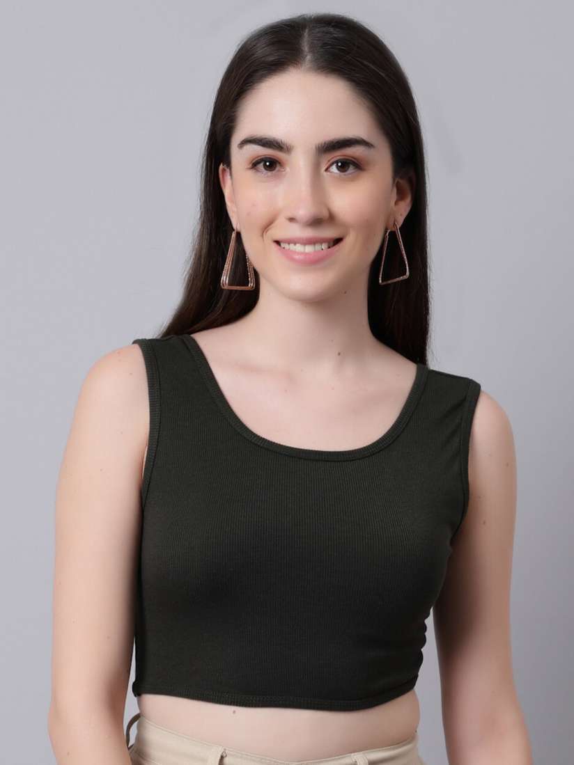 Buy River Of Design Jeans Women Olive Green Solid Cotton Crop Top Tops for Women 19621894 Myntra