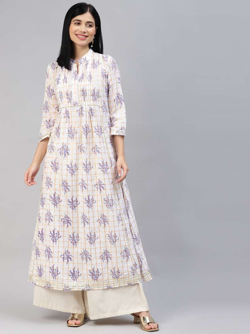 Buy MBE Women White Blue Floral Printed Pure Cotton Anarkali Kurta Kurtas for Women 19628058 Myntra