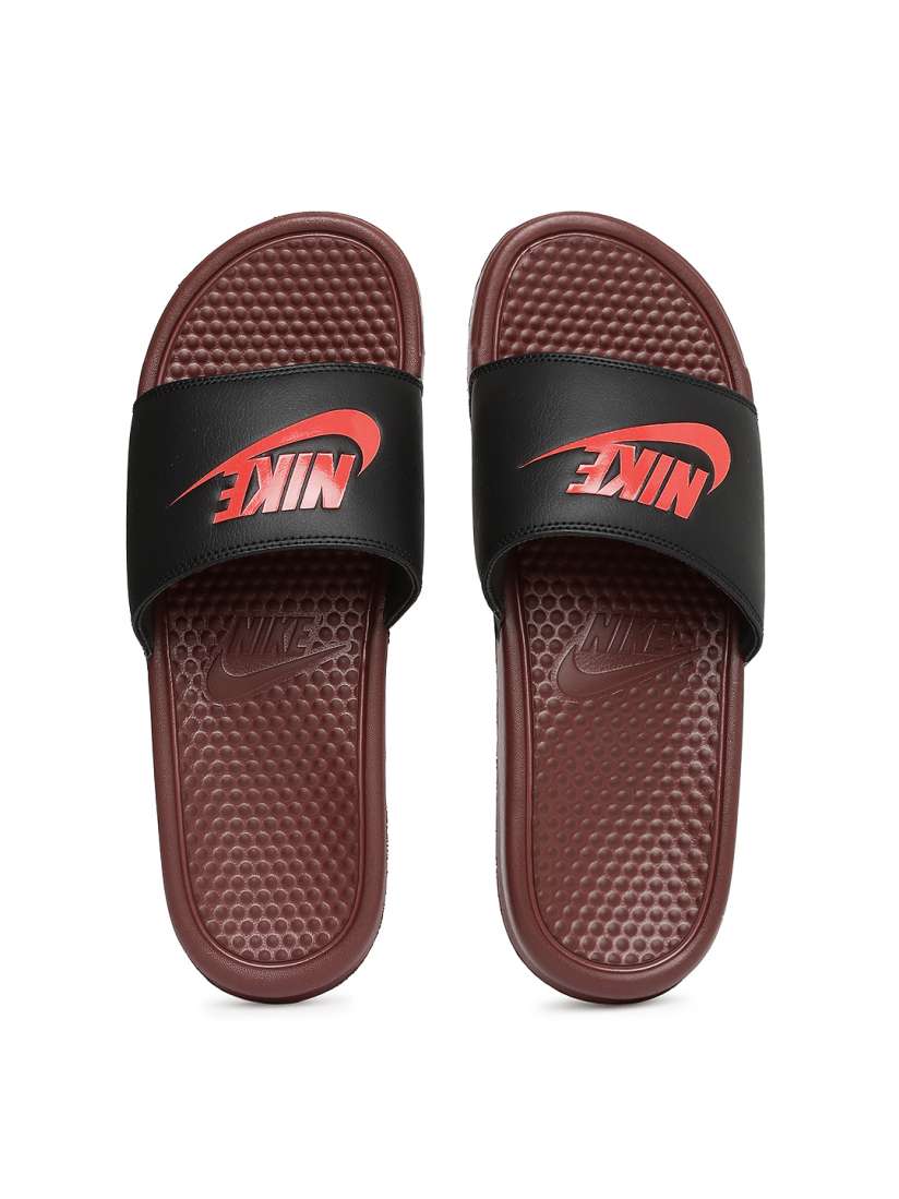 Burgundy nike flip flops on sale