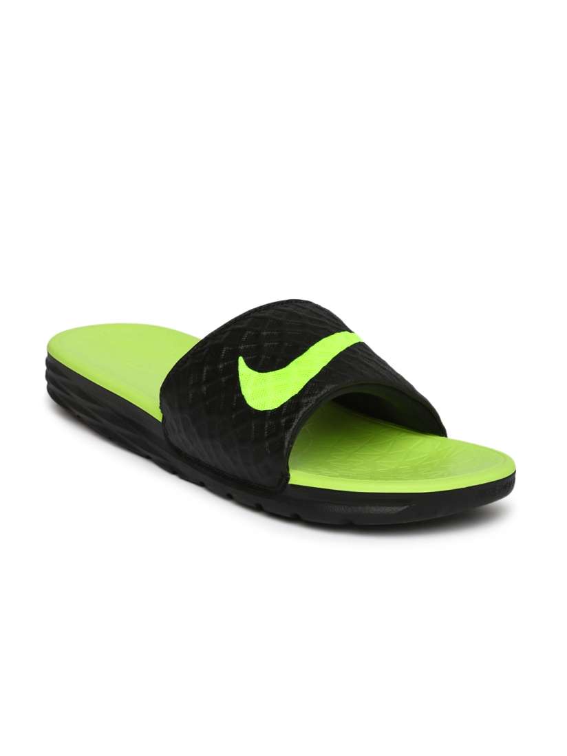 Nike unisex black & green benassi solarsoft flip flops deals