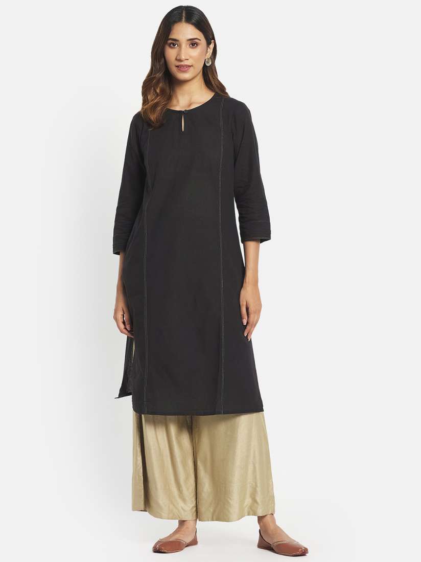 Buy Fabindia Women Black Pure Cotton Solid Straight Kurta Kurtas for Women 19631046 Myntra