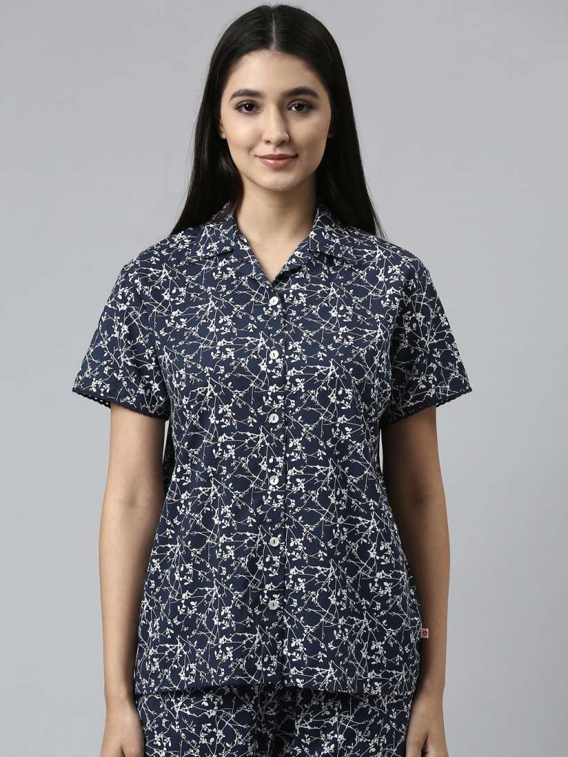 Buy Enamor Women Navy Blue White Printed Night suit Night suits for Women 19637018 Myntra