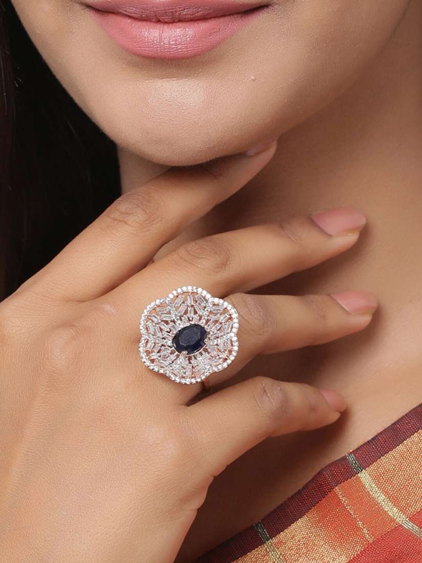 Buy Tistabene Gold Plated Blue White Stone Studded Adjustable Finger Ring Ring for Women 19640328 Myntra
