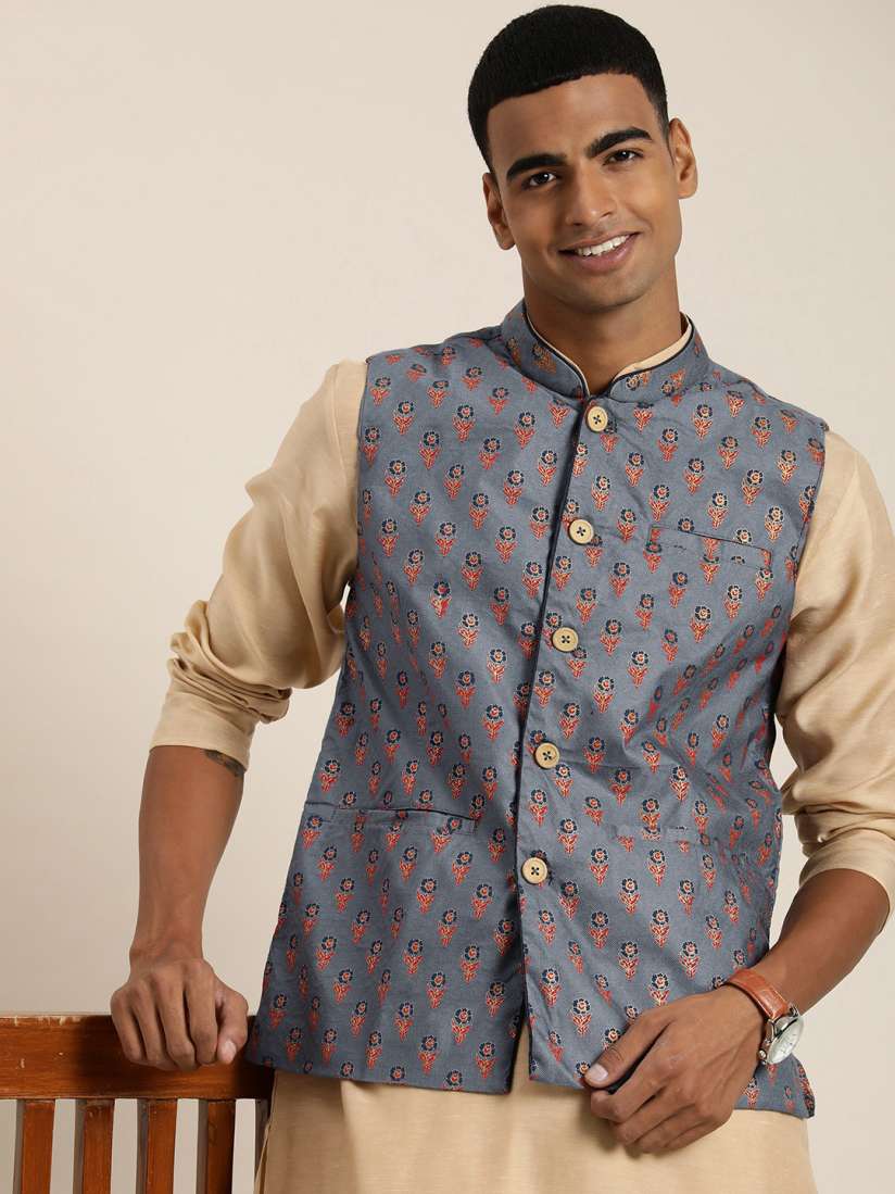 Buy Taavi Festive Pure Cotton Floral Printed Nehru Jacket Nehru Jackets for Men 19640580 Myntra