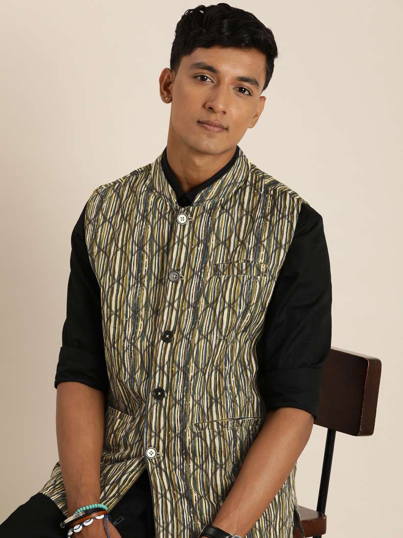 Buy Taavi Men Pure Cotton Striped Bagru Nehru Jacket Nehru Jackets for Men 19640594 Myntra