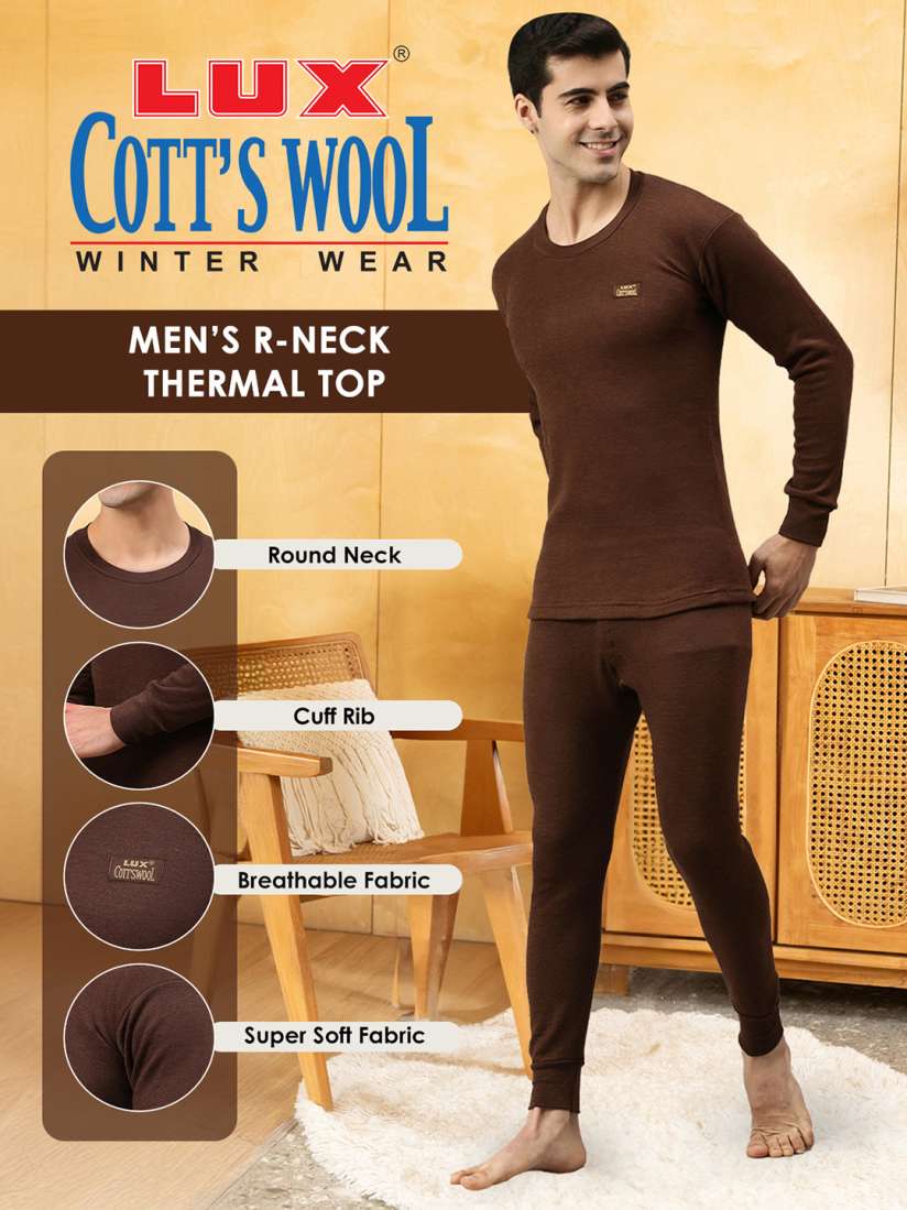 Buy Lux Cottswool Men Brown Solid Cotton Thermal Tops Thermal Tops for Men 19641144 Myntra